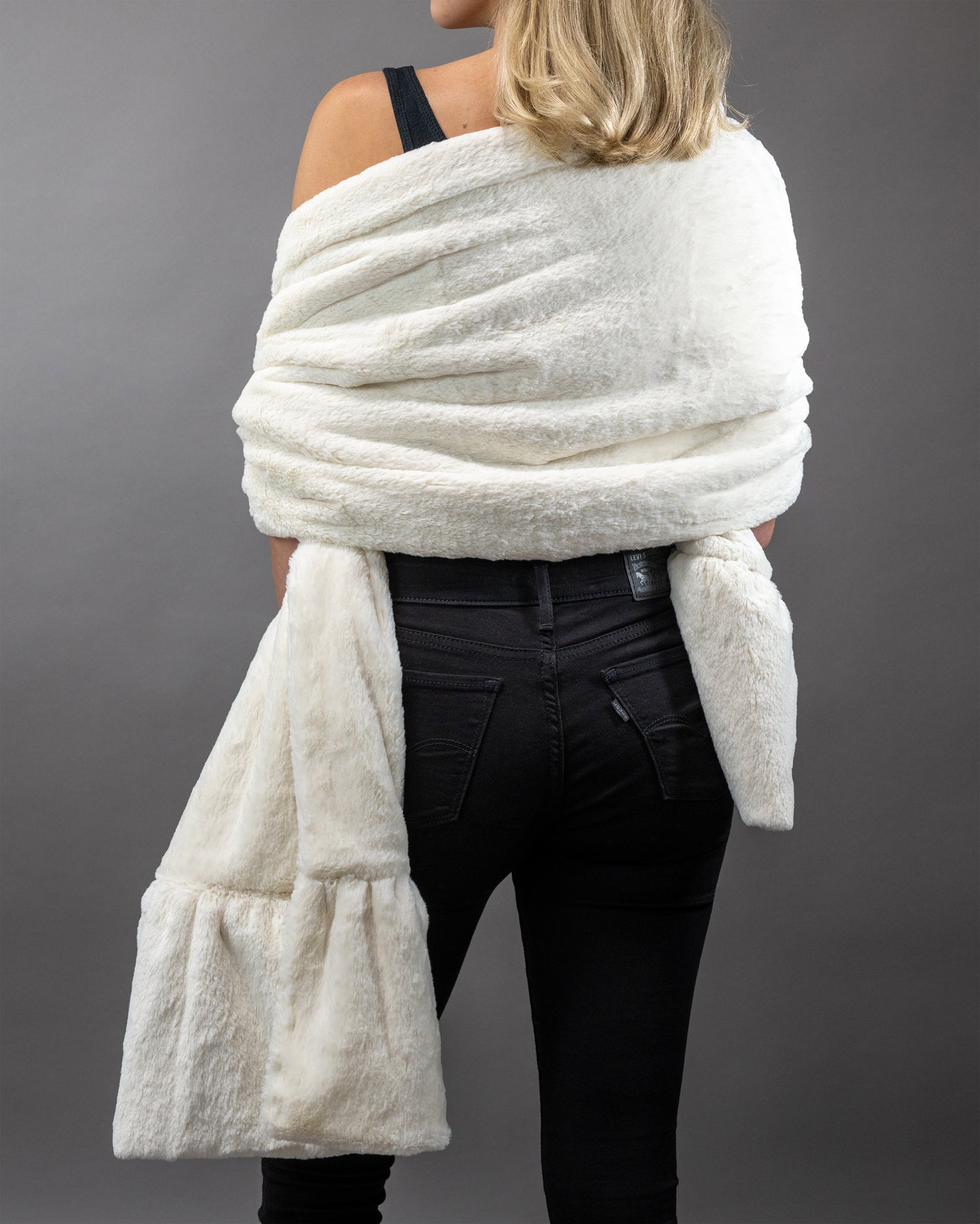 Ivory Faux Fur Stole Wrap, Faux Fur Stole, Faux Fur Shawl, Faux Fur Shrug, Faux Fur Cape, Gala Attire for Women, Formal Evening Wrap