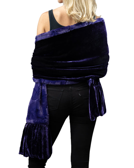 Purple Faux Fur Silk Velvet Stole Wrap, Faux Fur Silk Velvet Stole, Faux Fur Shawl, Faux Fur Silk Velvet Shrug, Faux Fur Silk Velvet Cape, Gala Attire for Women, Formal Evening Wrap