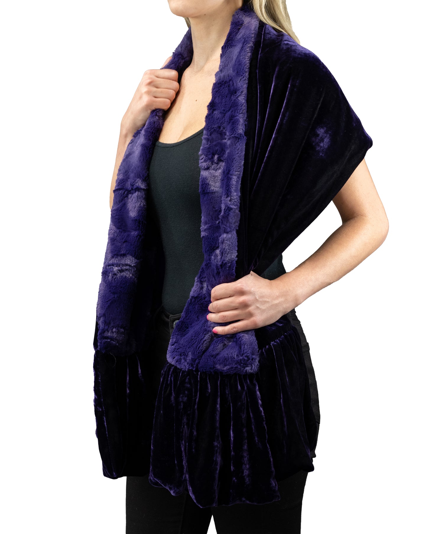 Purple Faux Fur Silk Velvet Stole Wrap, Faux Fur Silk Velvet Stole, Faux Fur Shawl, Faux Fur Silk Velvet Shrug, Faux Fur Silk Velvet Cape, Gala Attire for Women, Formal Evening Wrap